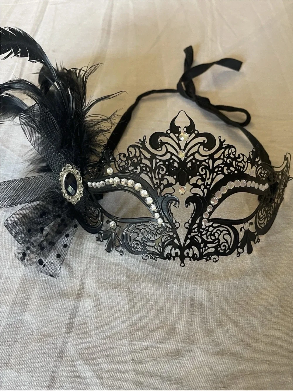 Black Crystal Filigree Venetian Masquerade Mask